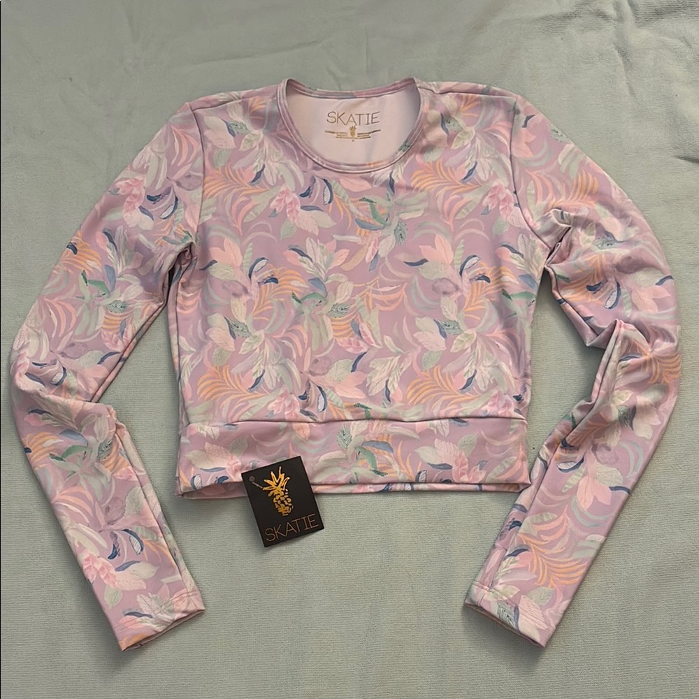 Skatie Women's Floral Pastel Long Sleeve Swim and Surf Top “Rosie”